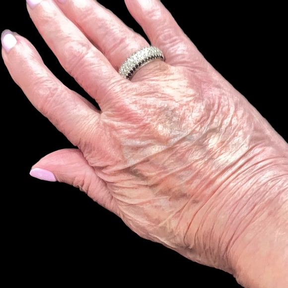 925 sterling simulated sapphires and crystal Eternity Band SZ 8 - Picture 4 of 5